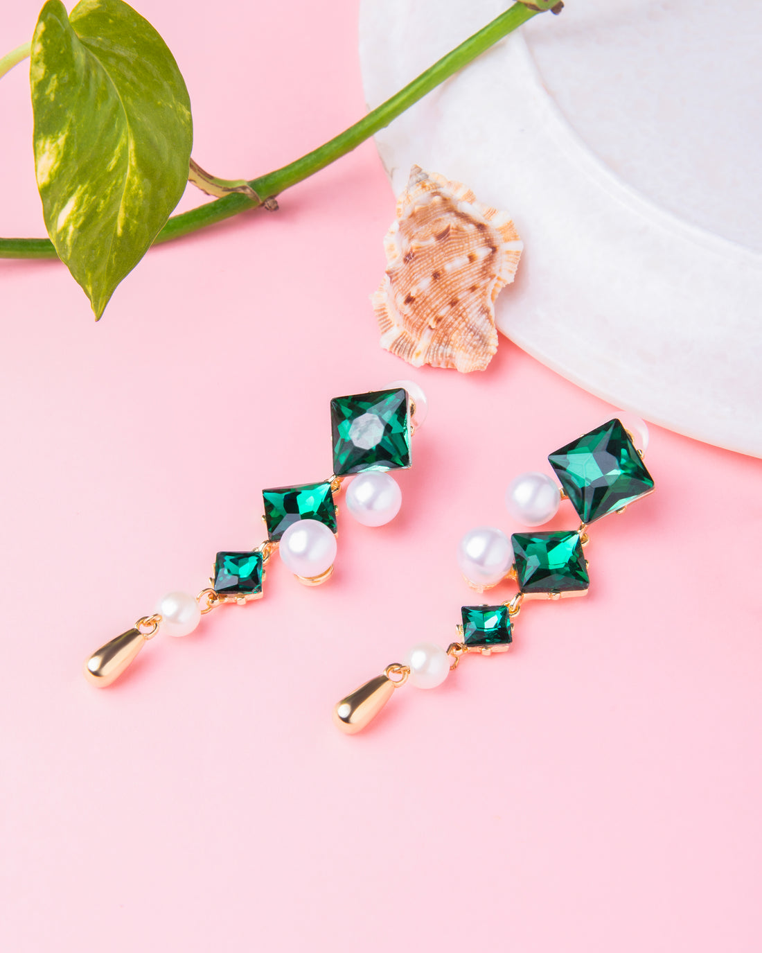 Elena Emerald Pearl Korean Earrings