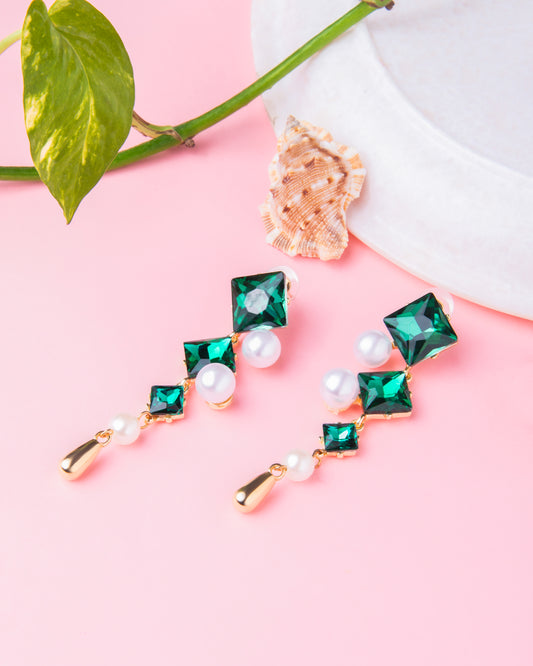 ELENA EMERALD PEARL KOREAN EARRINGS