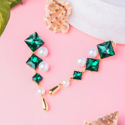 Elena Emerald Pearl Korean Earrings