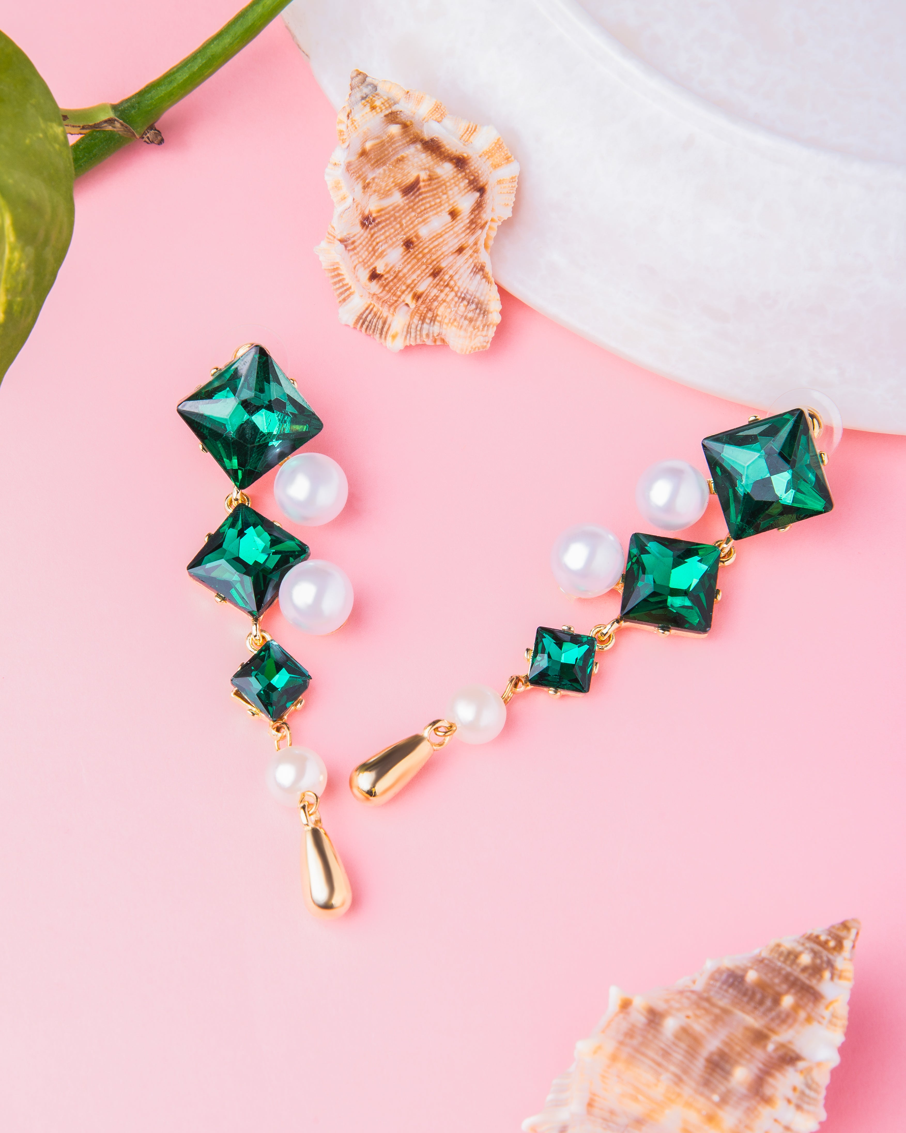 Elena Emerald Pearl Korean Earrings