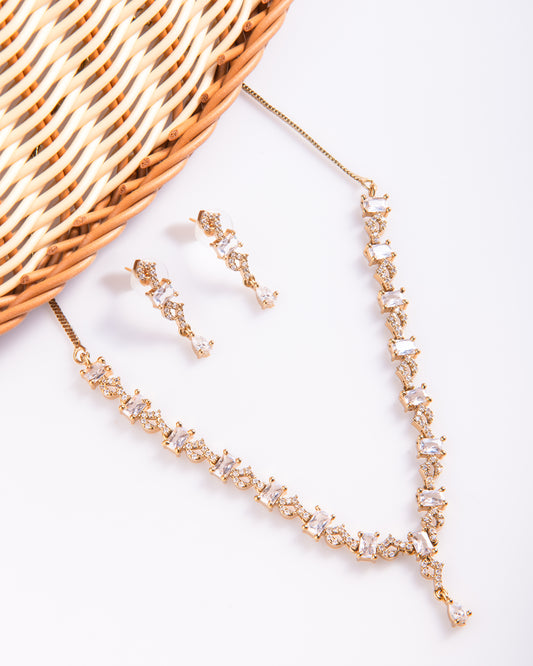 ZARASH DULL GOLD CUBIC ZIRCONIA SET