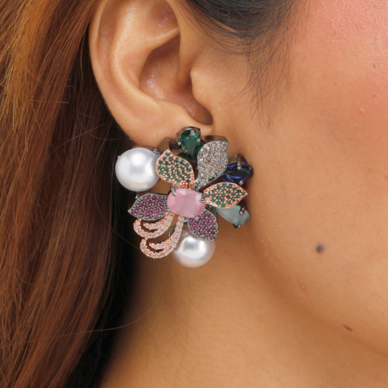 Zehra Luxe Floral Pearl Earrings